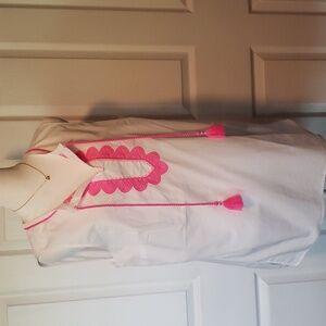 Talbots Appliqued Tassel Poplin Tunic Womens Top Sleeveless Blouse Petite L New